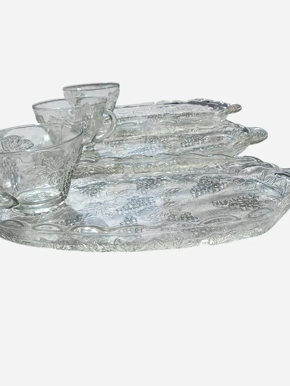 Vintage Glass‎ Grapevine Snack Plate and Cup Set - Clear